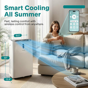 Portable Air Conditioner - 14000 Btu Cooling Capacity (Ashrae) Compact Home A/C Cooling Unit With Built-In Dehumidifier & Fan Modes, Includes Window Mount Kit (White)