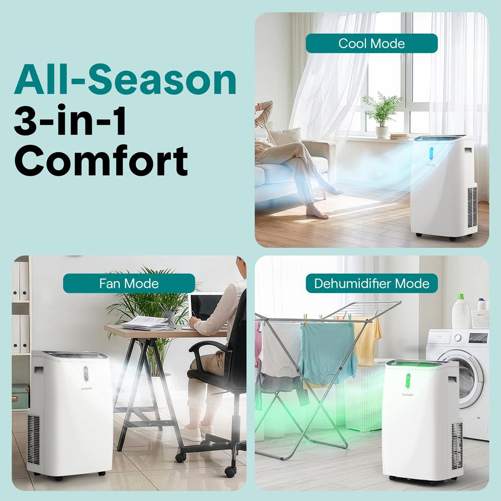 Portable Air Conditioner - 14000 Btu Cooling Capacity (Ashrae) Compact Home A/C Cooling Unit With Built-In Dehumidifier & Fan Modes, Includes Window Mount Kit (White)