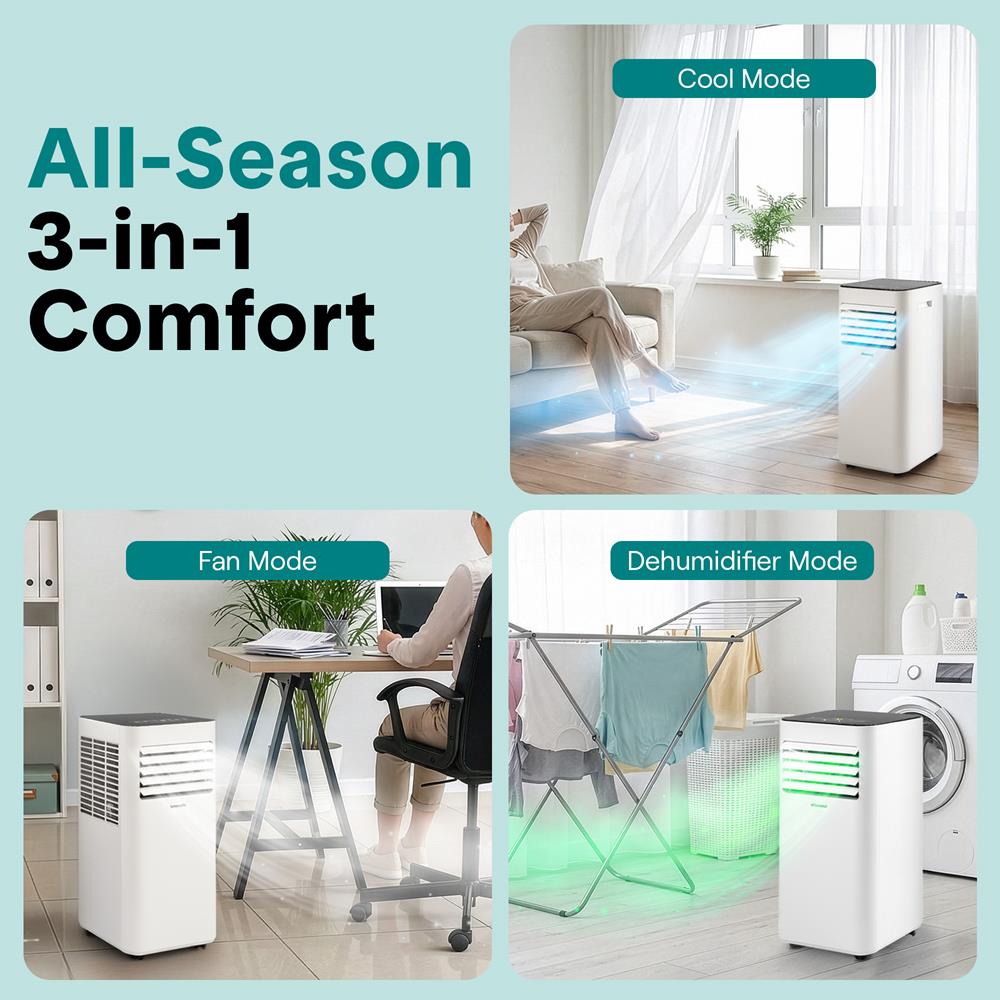 Portable Air Conditioner - Compact Home A/C Cooling Unit With Built-In Dehumidifier & Fan Modes, Includes Window Mount Kit (8,000 Btu)