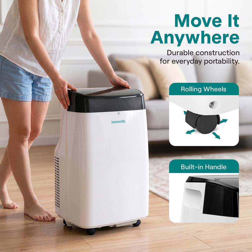 Serenelife Portable Air Conditioner – 8,000 Btu Compact Home Ac Cooling Unit With Built-In Dehumidifier & Fan Modes, Includes Window Mount Kit (White)