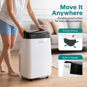 Serenelife Portable Air Conditioner – 8,000 Btu Compact Home Ac Cooling Unit With Built-In Dehumidifier & Fan Modes, Includes Window Mount Kit (White)