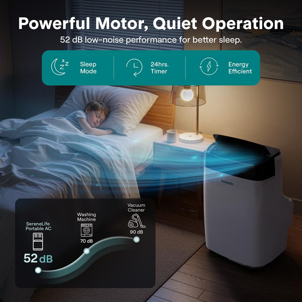 Serenelife Portable Air Conditioner – 8,000 Btu Compact Home Ac Cooling Unit With Built-In Dehumidifier & Fan Modes, Includes Window Mount Kit (White)