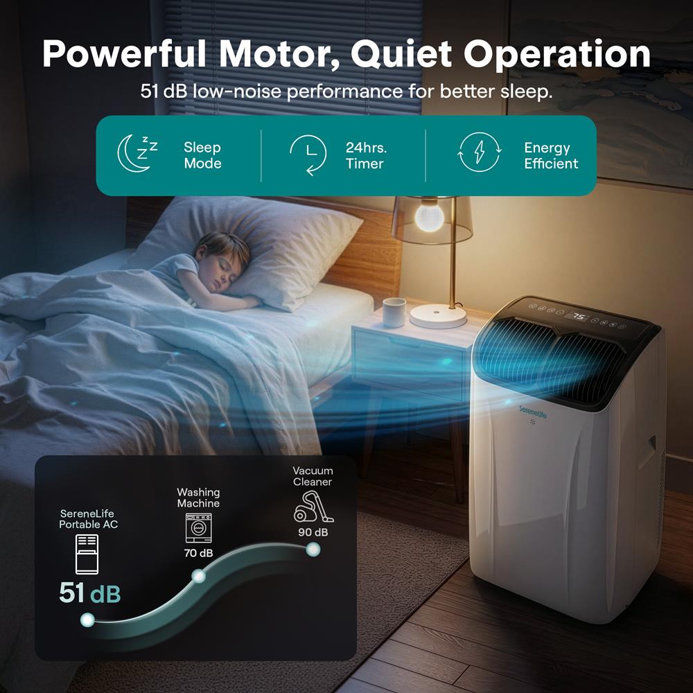 Serenelife Portable Air Conditioner And Heater With Wi-Fi Function - 12,000 Btu Cooling (Ashrae), Compact Unit With Dehumidifier & Fan Modes, Includes Window Mount Kit (Gray)