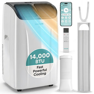 Serenelife Portable Air Conditioner With Wi-Fi Function - 14,000 Btu Cooling (Ashrae), Compact Unit With Dehumidifier & Fan Modes, Includes Window Mount Kit (Gray)
