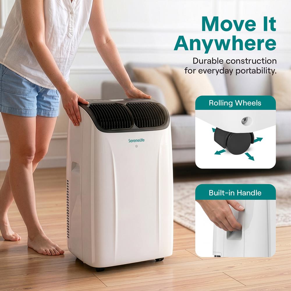 Serenelife Portable Air Conditioner And Heater With Wi-Fi Function - 16,000 Btu Cooling (Ashrae), Compact Unit With Dehumidifier & Fan Modes, Includes Window Mount Kit (Gray)
