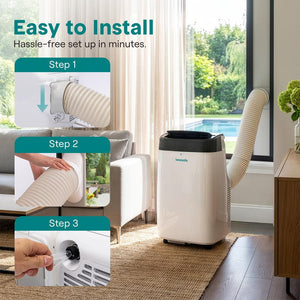 Serenelife Portable Air Conditioner  With Wifi  – 10,000 Btu Compact Home A/C Cooling Unit With Built-In Dehumidifier & Fan Modes, Includes Window Mount Kit (White)