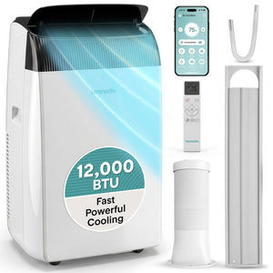 Serenelife Portable Air Conditioner  With Wifi – 12,000 Btu Compact Home Ac Cooling Unit With Built-In Dehumidifier & Fan Modes, Includes Window Mount Kit (White)
