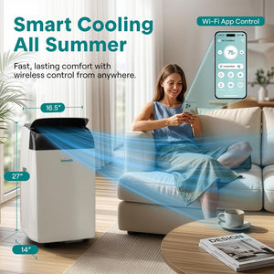 Serenelife Portable Air Conditioner  With Wifi – 12,000 Btu Compact Home Ac Cooling Unit With Built-In Dehumidifier & Fan Modes, Includes Window Mount Kit (White)