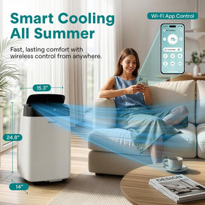 Serenelife Portable Air Conditioner With Wifi – 8,000 Btu Compact Home Ac Cooling Unit With Built-In Dehumidifier & Fan Modes, Includes Window Mount Kit (White)