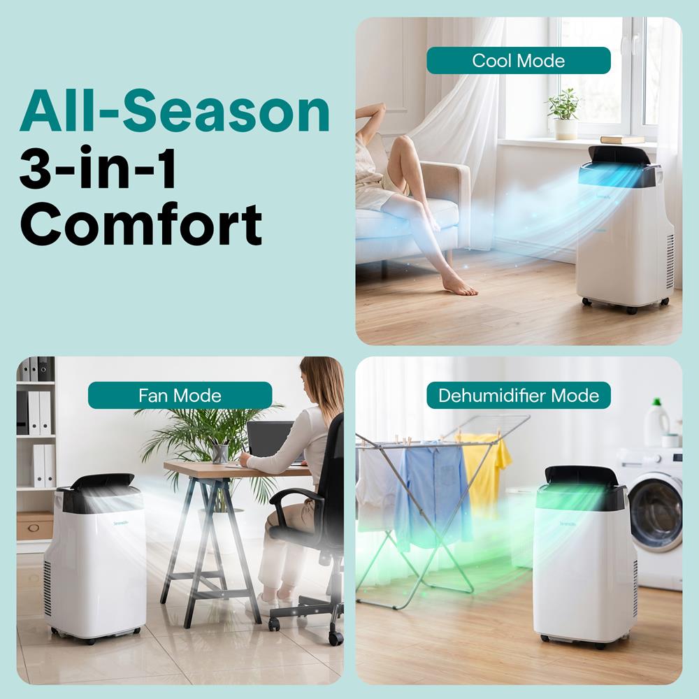 Serenelife Portable Air Conditioner With Wifi – 8,000 Btu Compact Home Ac Cooling Unit With Built-In Dehumidifier & Fan Modes, Includes Window Mount Kit (White)
