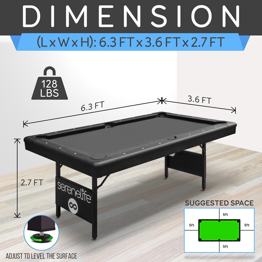 76'' Portable And Foldable Pool Table With Accessory Kit (Black)