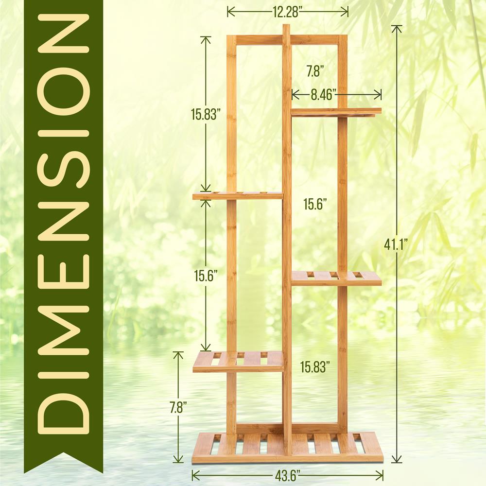 5 Tier Adjustable Bamboo Plant Rack - 6 Potted Plant Shelf And Bamboo Plant Stand For Indoor And Outdoor Plants