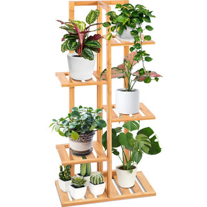 5 Tier Adjustable Bamboo Plant Rack - 6 Potted Plant Shelf And Bamboo Plant Stand For Indoor And Outdoor Plants