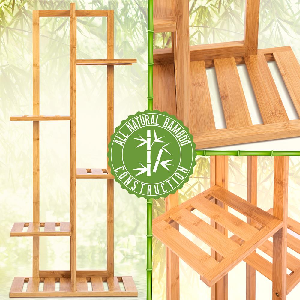 5 Tier Adjustable Bamboo Plant Rack - 6 Potted Plant Shelf And Bamboo Plant Stand For Indoor And Outdoor Plants