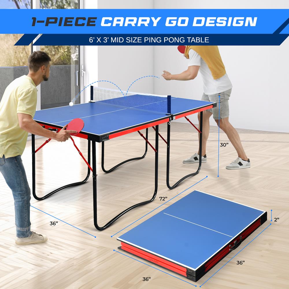 2 Pcs Foldable Table Tennis Table With Single Player Playback Mode For Game Play And Solo Play (Blue)