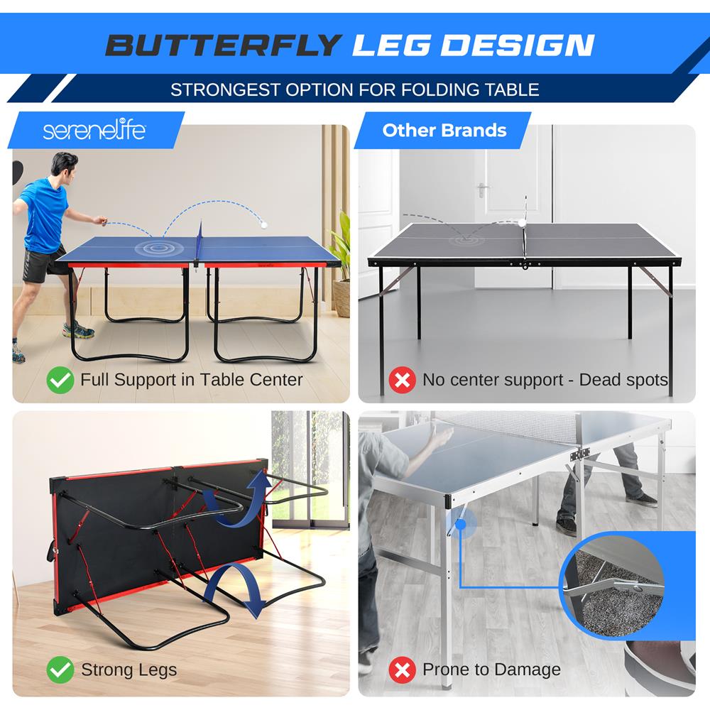 2 Pcs Foldable Table Tennis Table With Single Player Playback Mode For Game Play And Solo Play (Blue)