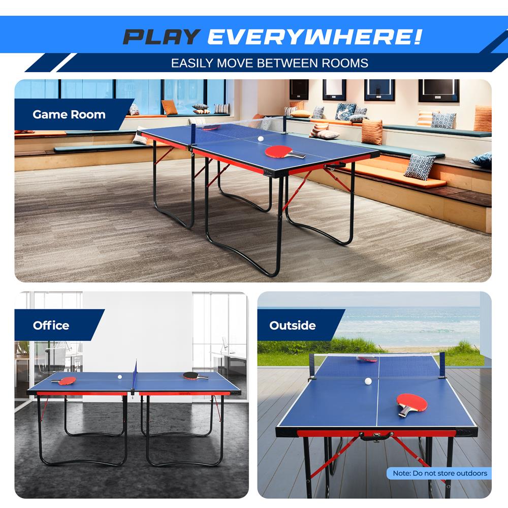 2 Pcs Foldable Table Tennis Table With Single Player Playback Mode For Game Play And Solo Play (Blue)