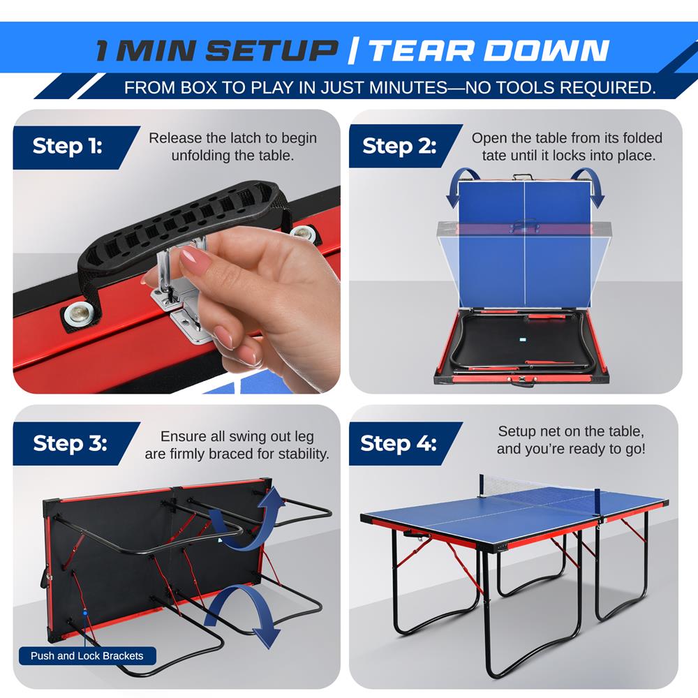 2 Pcs Foldable Table Tennis Table With Single Player Playback Mode For Game Play And Solo Play (Blue)