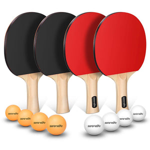 Ping Pong Paddle Set - 4 Wood Ping Pong Paddles, 8 Tournament Table Tennis Balls And Paddle Case