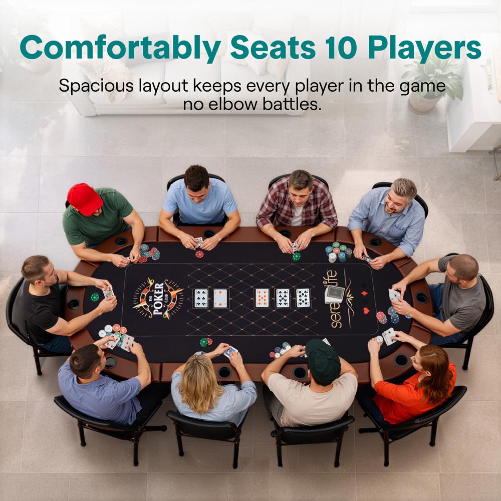 Foldable And Portable Poker/Casino Game Table With Cushioned Rail, 10 Players