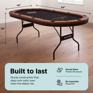 Foldable And Portable Poker/Casino Game Table With Cushioned Rail, 10 Players