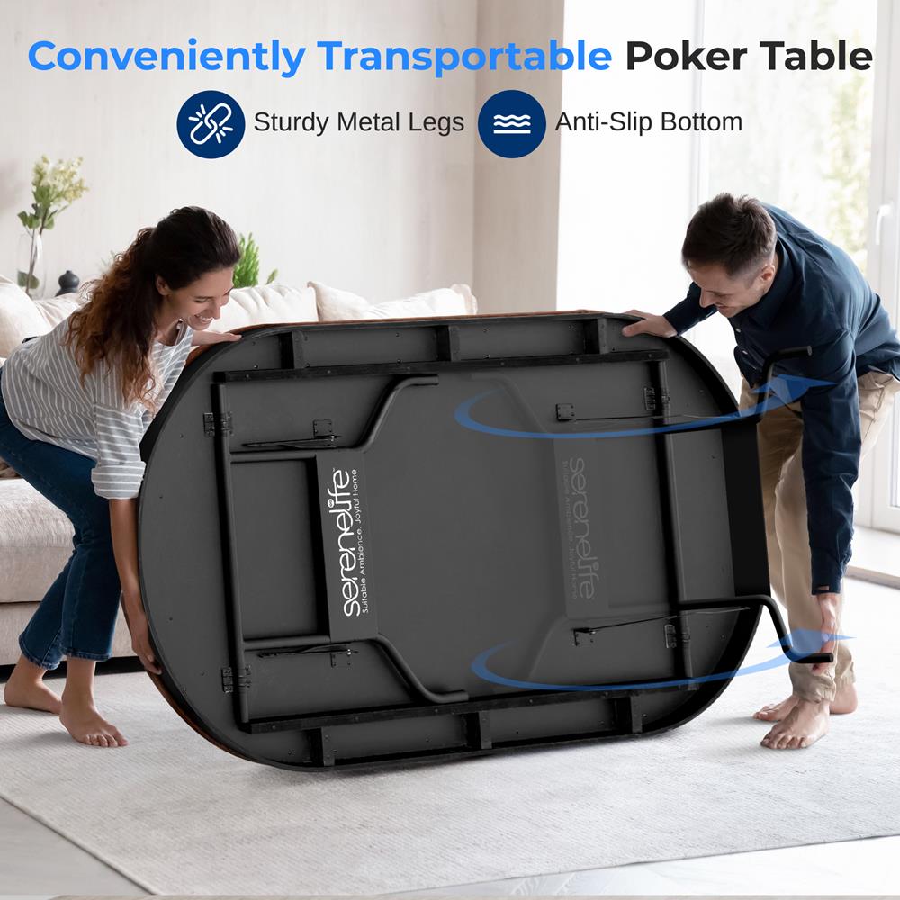 Foldable And Portable Poker/Casino Game Table With Cushioned Rail, 10 Players