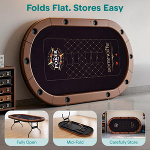 Foldable And Portable Poker/Casino Game Table With Cushioned Rail, 10 Players