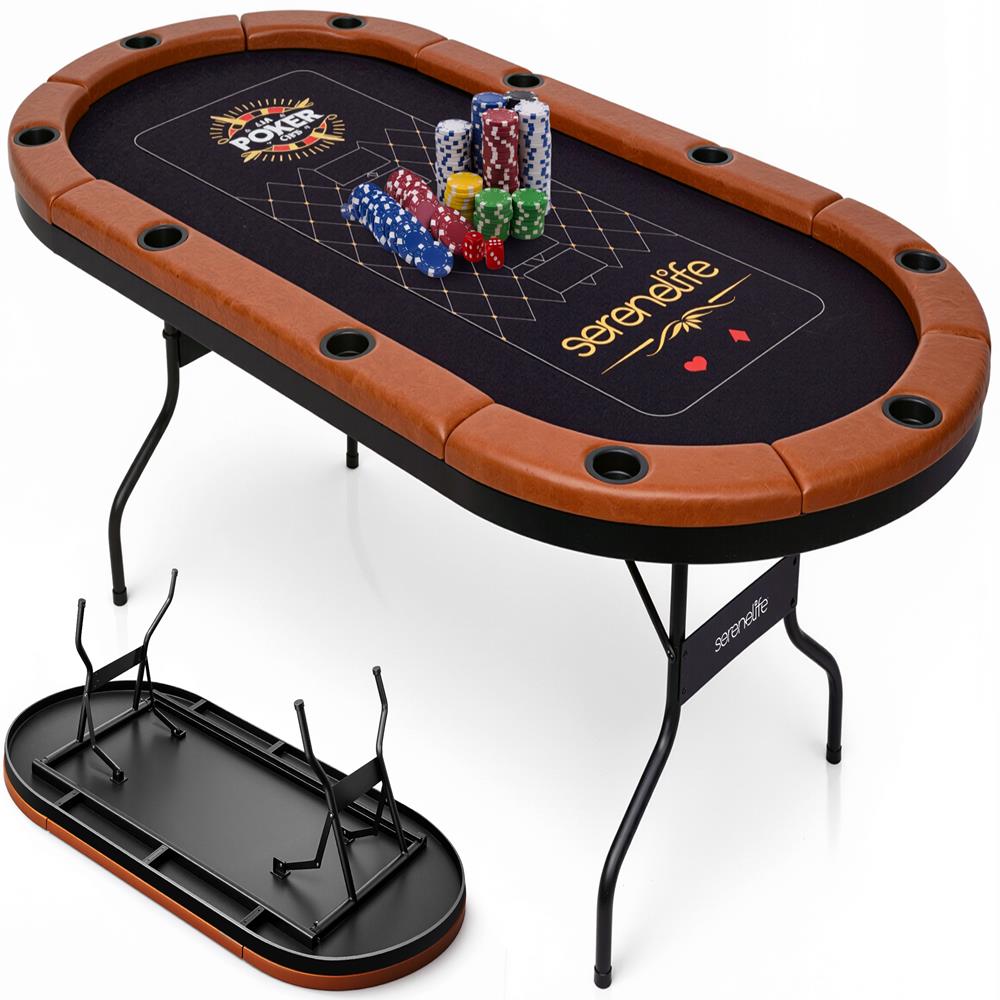 Foldable And Portable Poker/Casino Game Table With Cushioned Rail, 10 Players