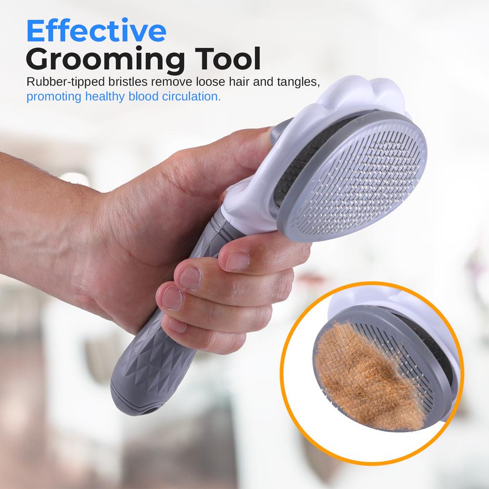 Pet Brush Self-Cleaning Slicker Removes Hair/Tangles Gray