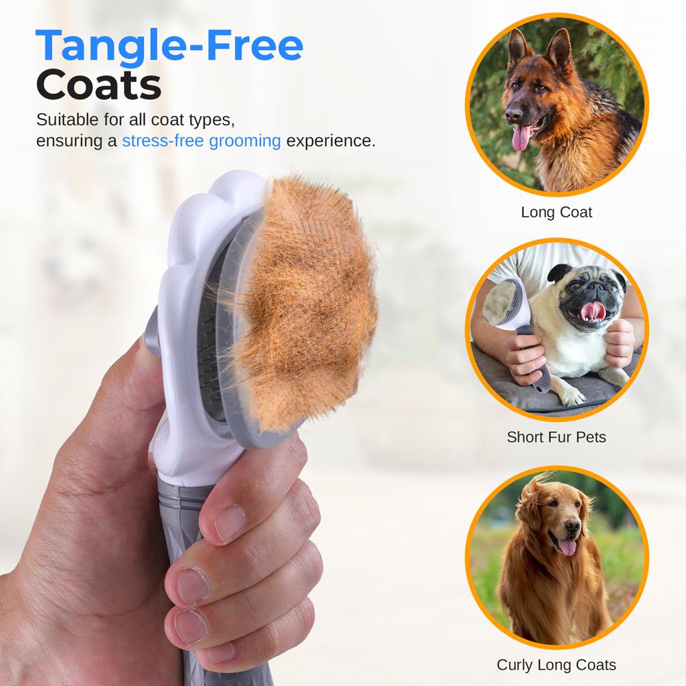 Pet Brush Self-Cleaning Slicker Removes Hair/Tangles Gray