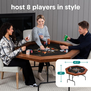 Foldable And Portable Octagonal Poker/Casino Game Table With Cushioned Rail, 8 Players