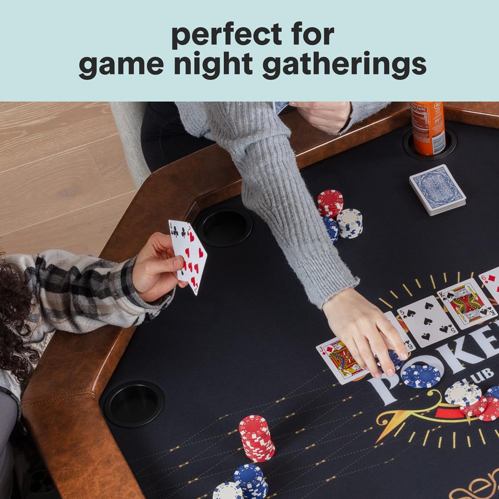 Foldable And Portable Octagonal Poker/Casino Game Table With Cushioned Rail, 8 Players