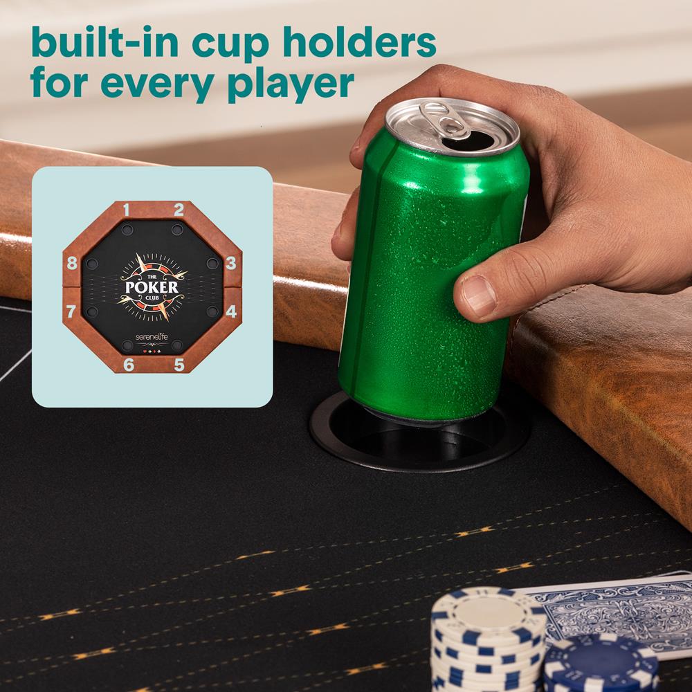 Foldable And Portable Octagonal Poker/Casino Game Table With Cushioned Rail, 8 Players