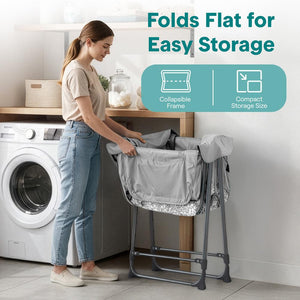 Portable Dog Bath Tub With Two Side Pockets And Built-In Drain System -  Includes Three-Point Leash Restraint (Gray + Black)