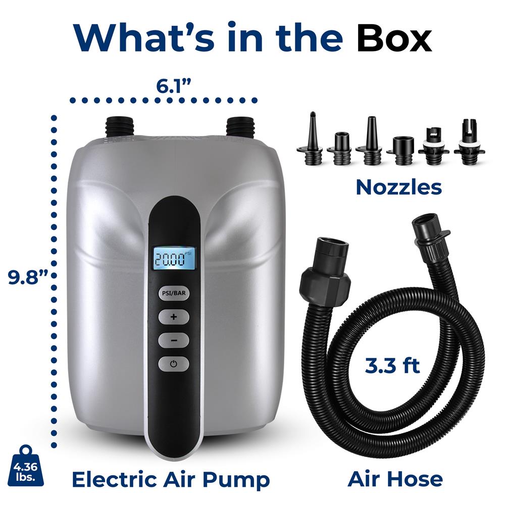 Electric Paddle Board Pump - Fast Inflation, 20 PSI, LCD Display