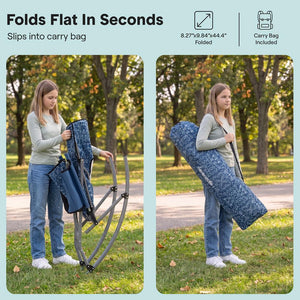 Serenelife High-Back Folding Rocking Chair With Cup Holder, Side Pocket & Carry Bag – Portable, Durable, And Comfortable For Outdoor Use (Blue Camouflage)