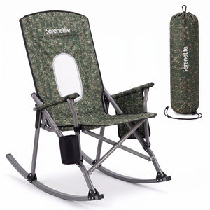 Serenelife High-Back Folding Rocking Chair With Cup Holder, Side Pocket & Carry Bag – Portable, Durable, And Comfortable For Outdoor Use (Green Camouflage)