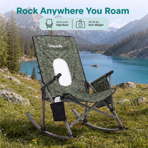 Serenelife High-Back Folding Rocking Chair With Cup Holder, Side Pocket & Carry Bag – Portable, Durable, And Comfortable For Outdoor Use (Green Camouflage)