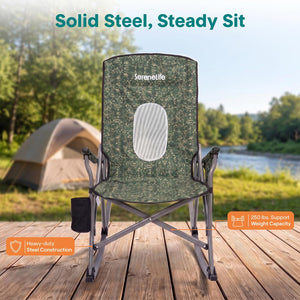 Serenelife High-Back Folding Rocking Chair With Cup Holder, Side Pocket & Carry Bag – Portable, Durable, And Comfortable For Outdoor Use (Green Camouflage)