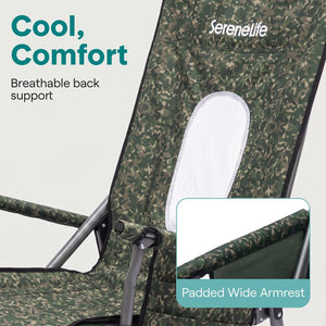 Serenelife High-Back Folding Rocking Chair With Cup Holder, Side Pocket & Carry Bag – Portable, Durable, And Comfortable For Outdoor Use (Green Camouflage)
