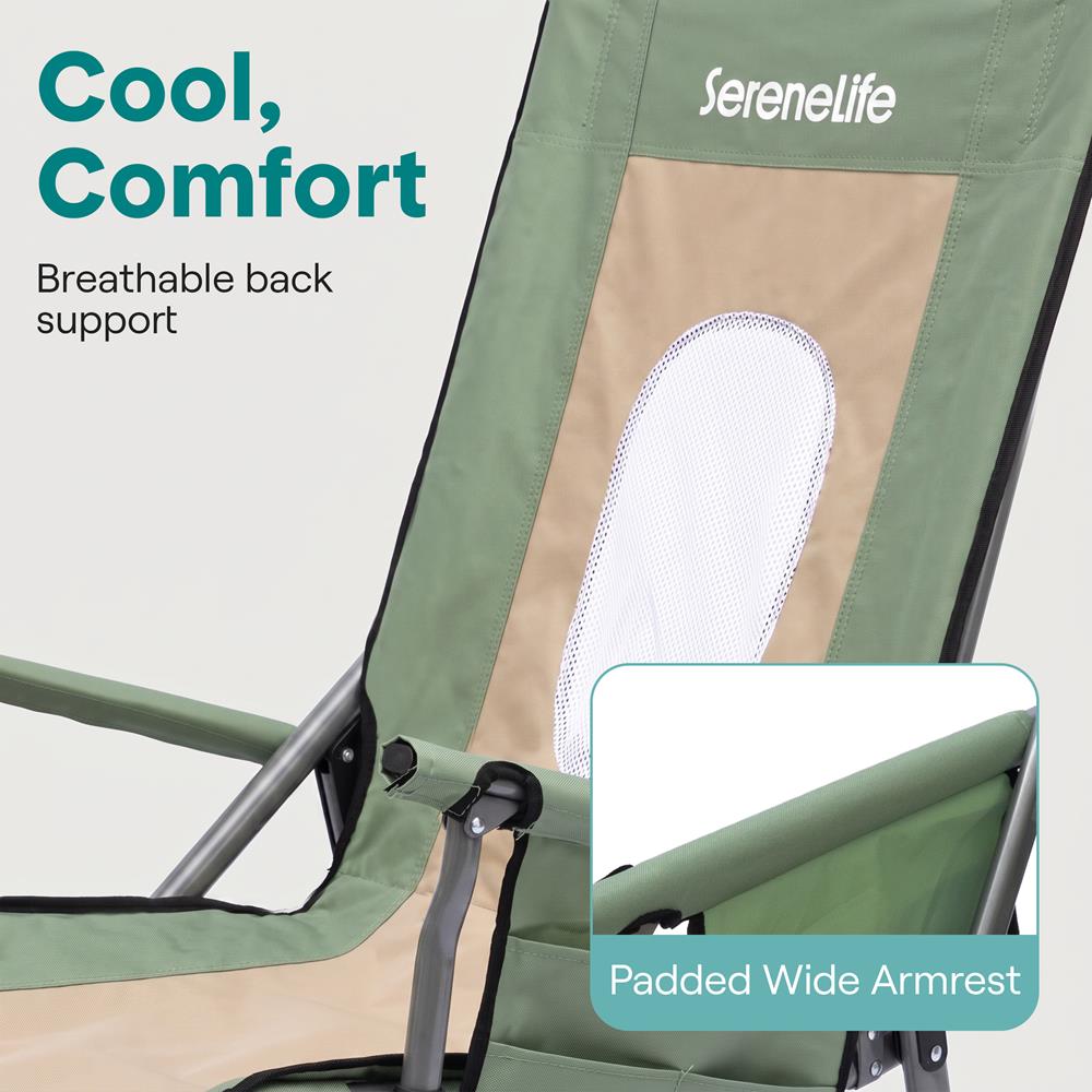 Serenelife High-Back Folding Rocking Chair With Cup Holder, Side Pocket & Carry Bag – Portable, Durable, And Comfortable For Outdoor Use (Green)
