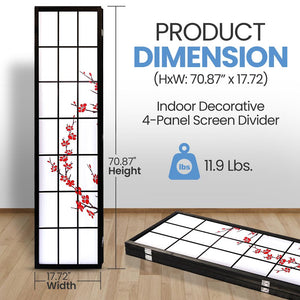 Indoor Decorative 4-Panel Screen - Freestanding Elegant Plum Blossom Screen Room Divider, Classic Japanese-Inspired Room Divider