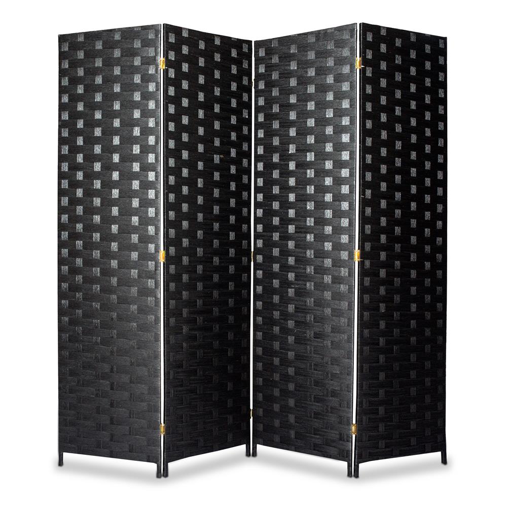 4-Panel Room Divider, Privacy Screen, Wood & Cloth, Freestanding, Foldable - Thumbnail 3