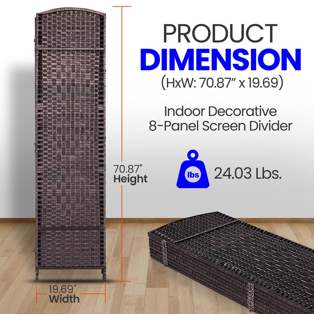 Indoor Decorative 8-Panel Screen - Freestanding Wide Room Divider, Double Side Woven Fiber Divider, Better Privacy Screen