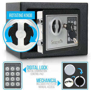 Compact Electronic Safe Box With Mechanical Override, Includes Keys