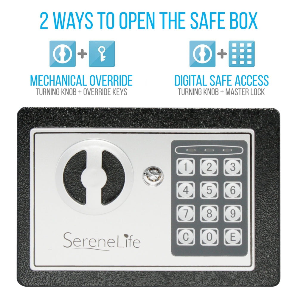 Compact Electronic Safe Box With Mechanical Override, Includes Keys