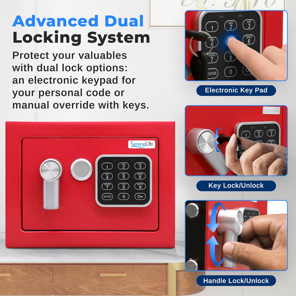 Digital Safe Box Secure Storage Steel Construction Red