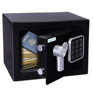 Compact Electronic Safe Box With Digital Touch Pad, Mechanical Override, Includes Keys