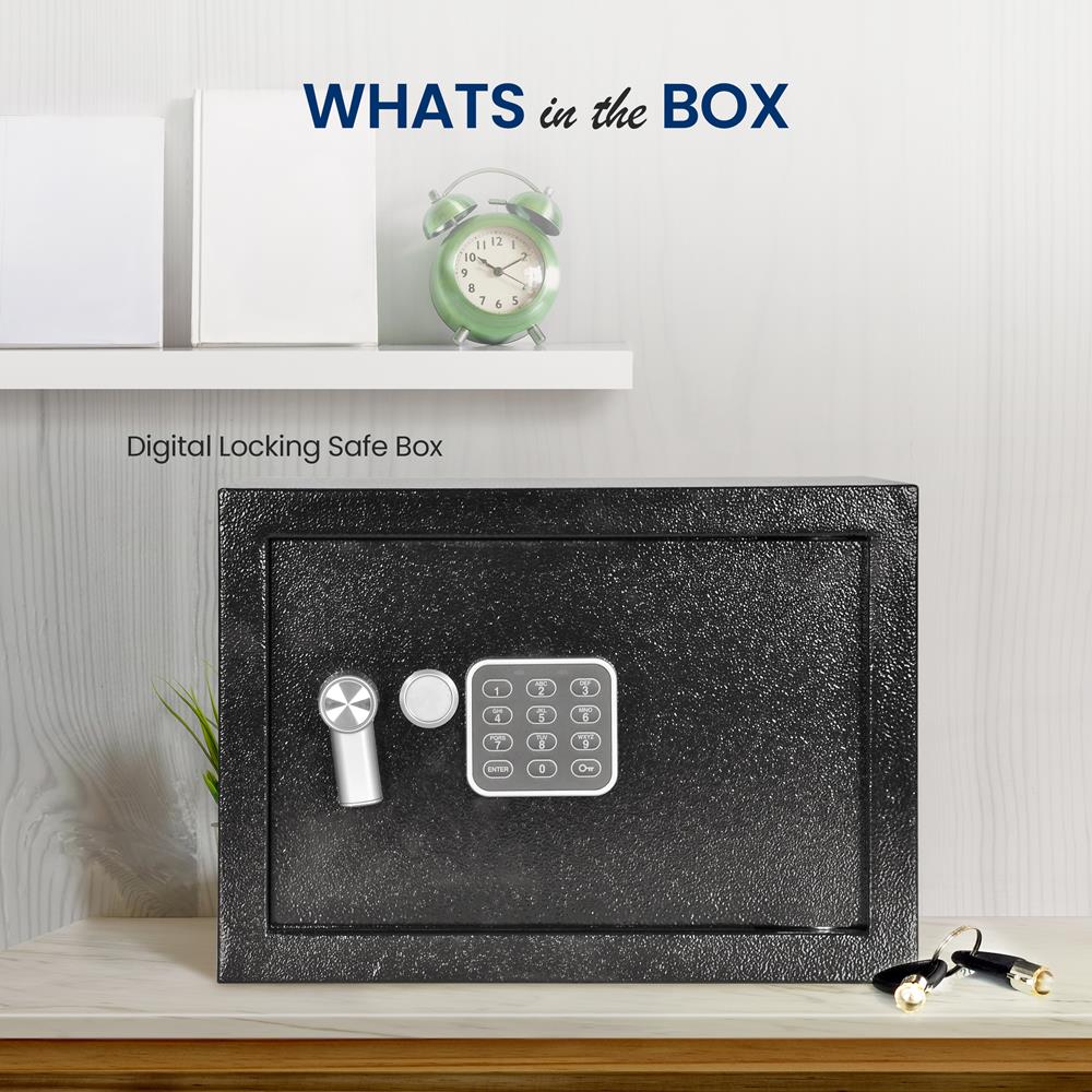 Compact Electronic Safe Box With Mechanical Override, Includes Keys