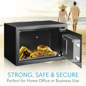 Compact Electronic Safe Box With Mechanical Override, Includes Keys